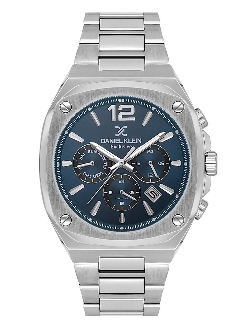 DANIEL KLEIN Men's Stainless Steel Silver Alloy Case Analog Blue Round Sunray Dial Japanese Quartz Exclusive 50 Meters Water Resistant